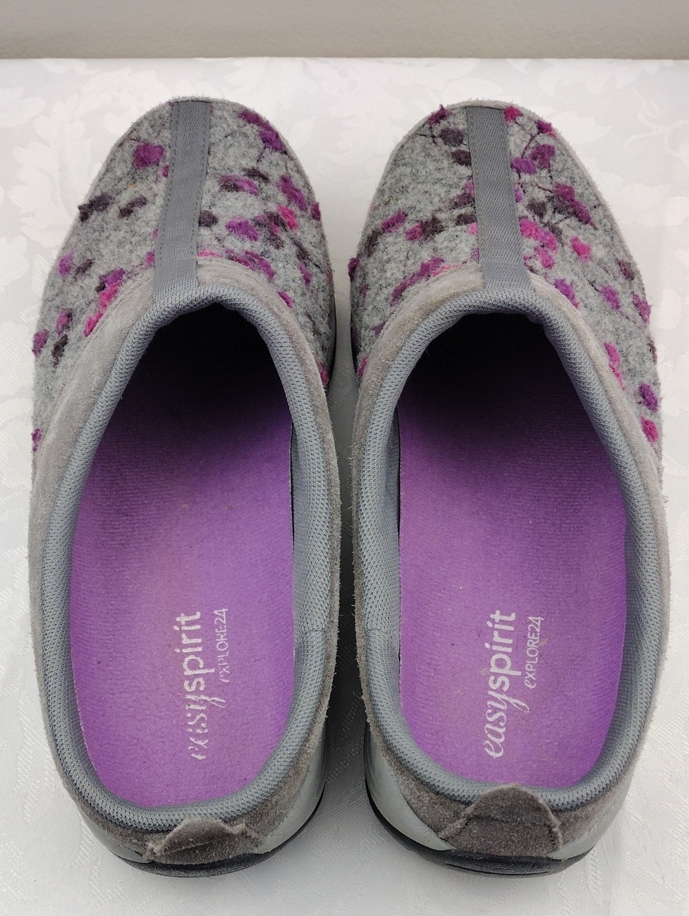 Easy Spirit Explore24 Eseztime Traveltime Grey Wool Suede Embroidery Floral Mule - Picture 6 of 16